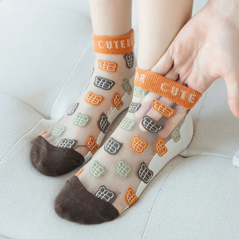 

Милые Мультяшные короткие носки, летние ультратонкие прозрачные низкие носки до щиколотки, женские повседневные модные шелковые носки Хар...