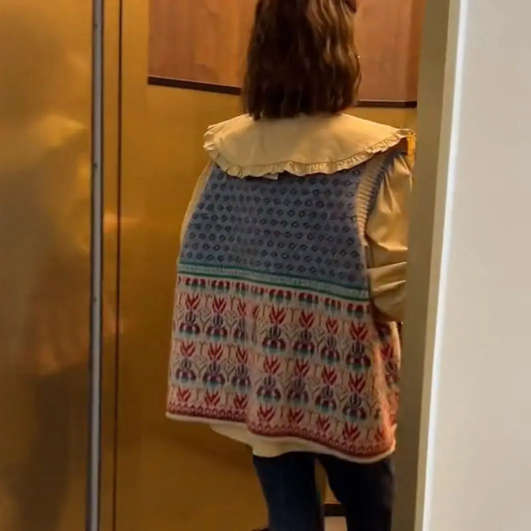 Женский Вязаный Свитер-жилет На Раннюю Осень С Цветочным Принтом Для Офиса Стиль