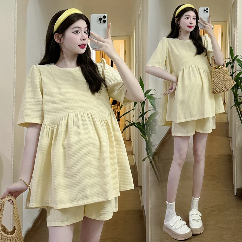 Лето 2024 Топ для беременных + шорты живота комплект из двух предметов женщин