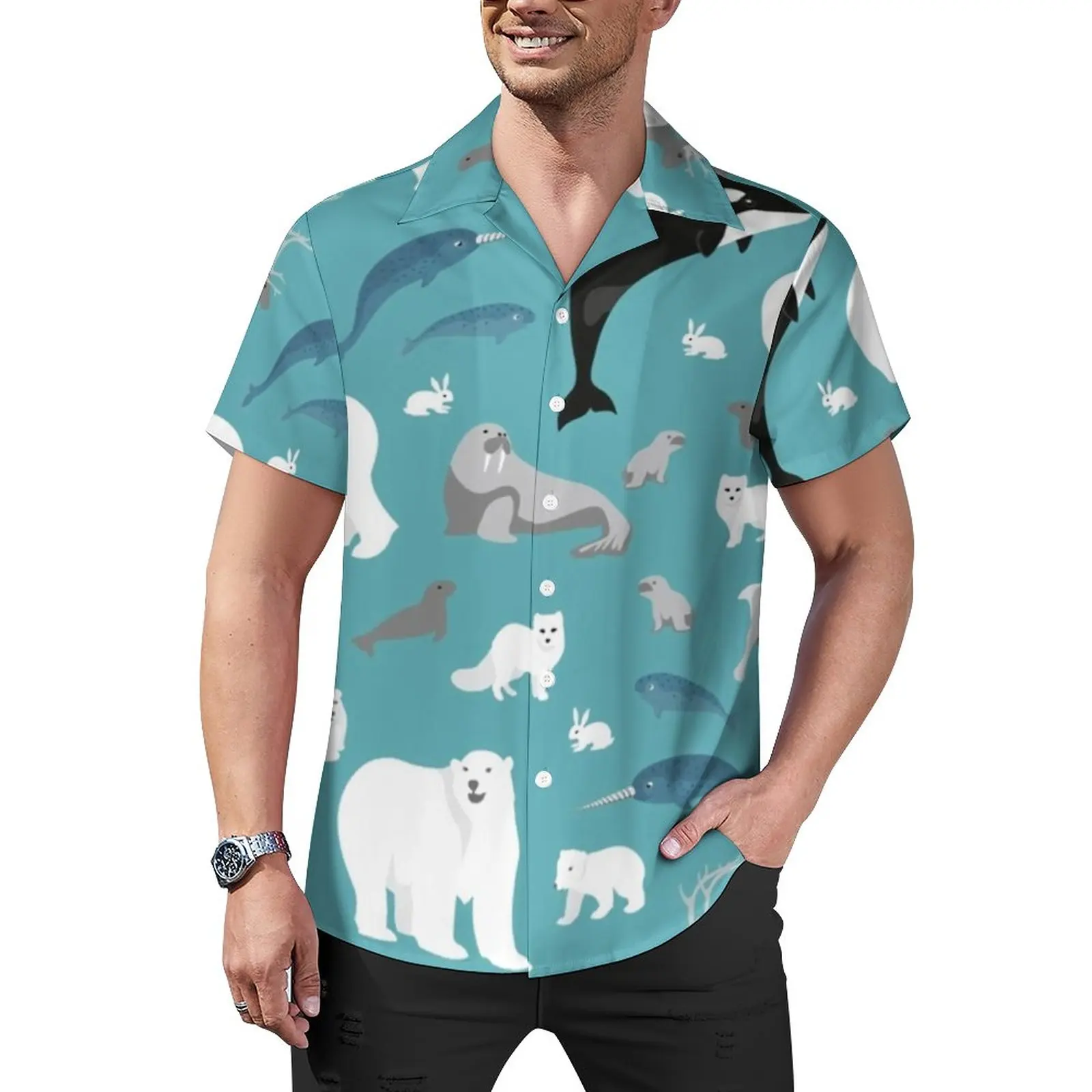 

Arctic Animal Print Casual Shirt Polar Bear Vacation Loose Shirt Hawaiian Harajuku Blouses Short Sleeve Design Oversized Clothes