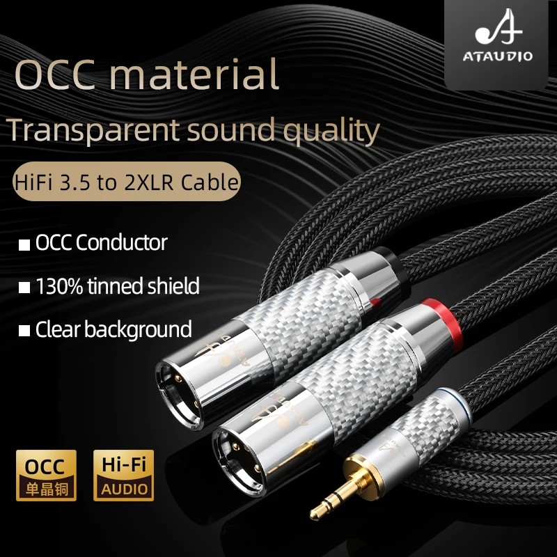 Аудиокабель ATAUDIO 3 5 мм в 2XLR Hi-end OCC Core углеродное волокно позолоченный стерео до