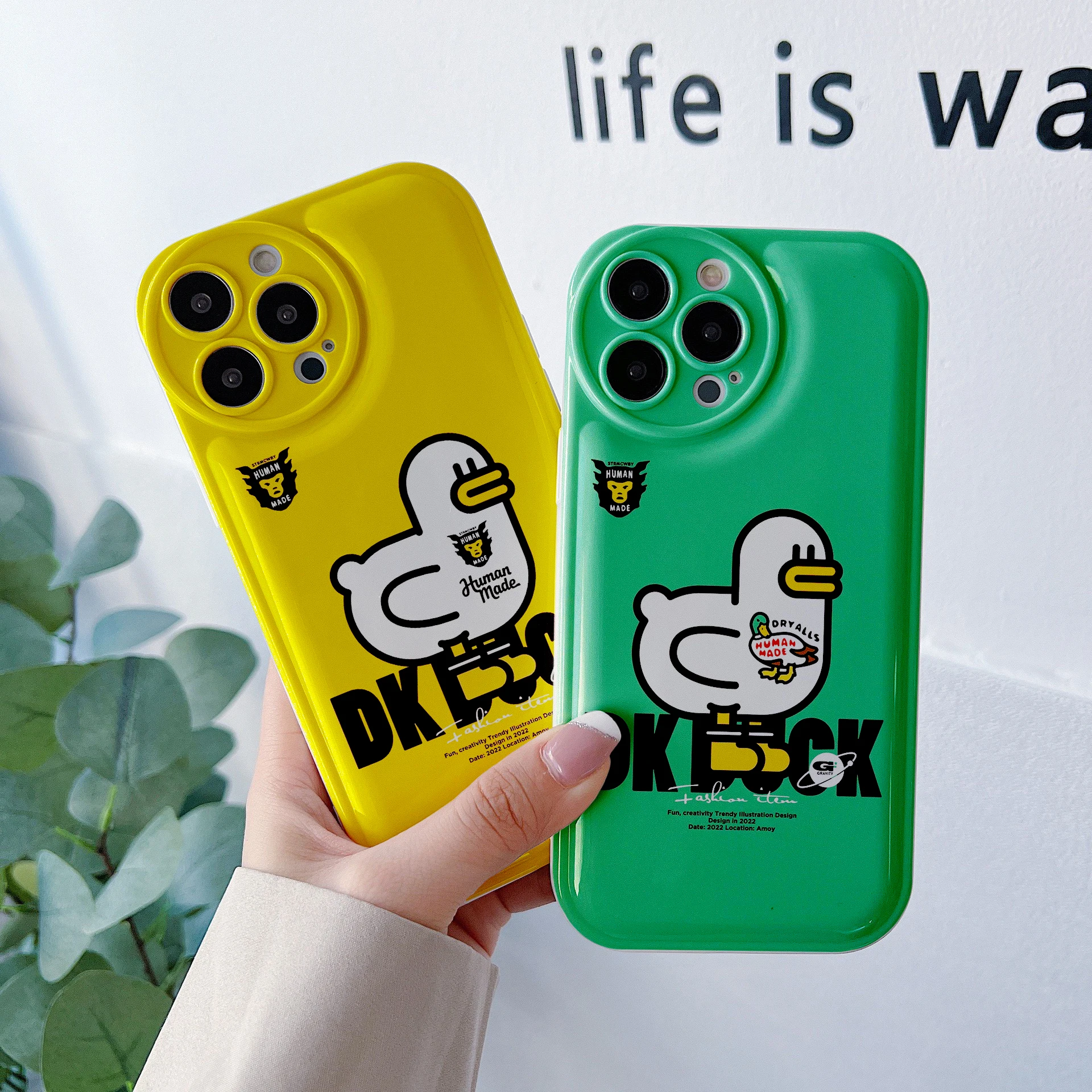 

Street Trend Culture Brand HUMANMADE DK Duck Back Air Cushion Phone Case For iPhone 11 12 Mini 13Pro 14Plus XSMax XR 8Plus Cover