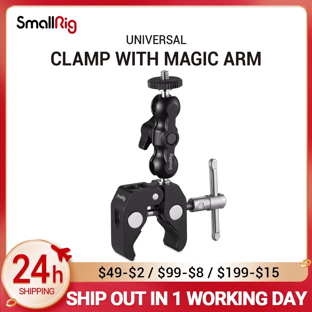 

SmallRig Universal Magic Arm Multi Functional Ballhead Clamp Double Ball Adapter with Bottom Clamp For Monitor/Led Lights 2164