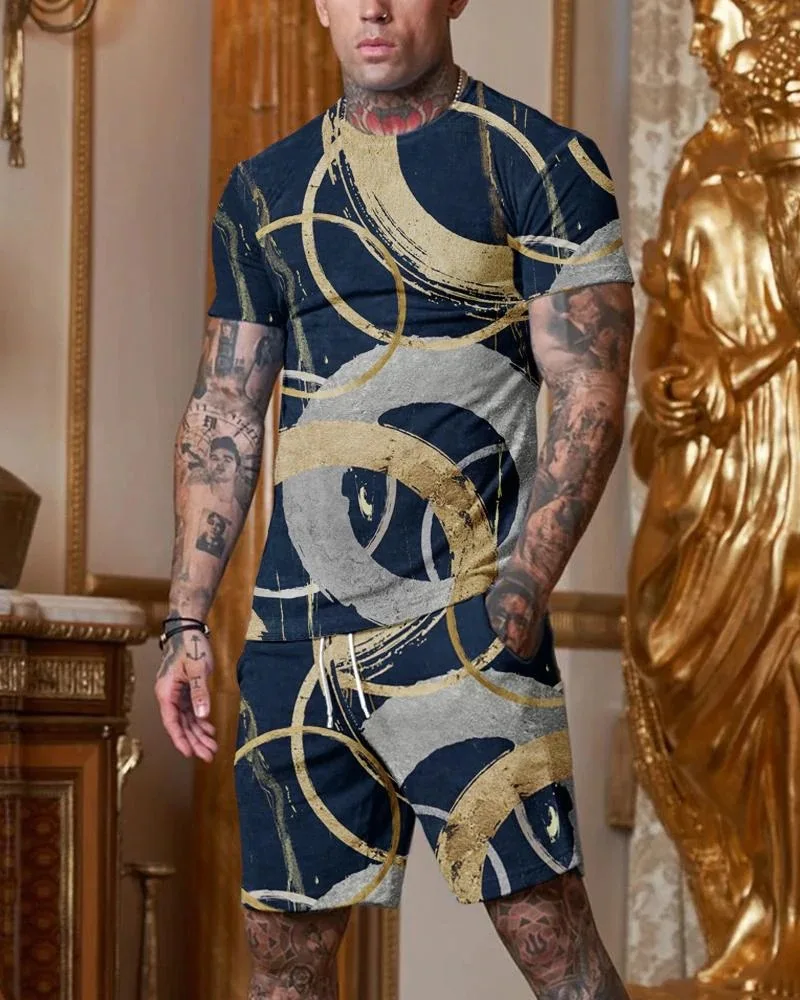 Summer Outfit Man Tracksuit Short Sleeve T-Shirts Sets 2Piece Lion King Casual Suit 3d Printed Streetwear Fashion Men Clothing