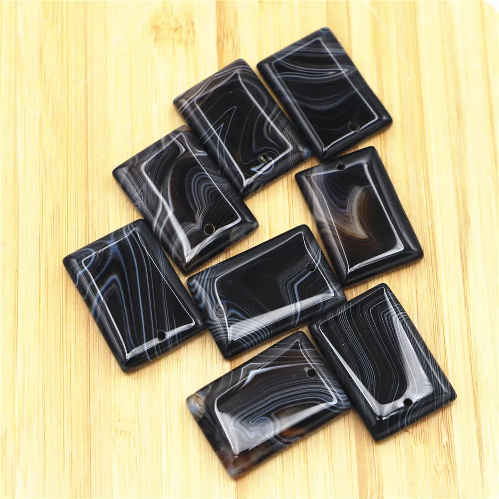 Natural Stone Black Stripe Onyx Agate Rectangle Slice Pendant Charm Shape Reiki for Jewelry Making Necklace Accessories 10PCS