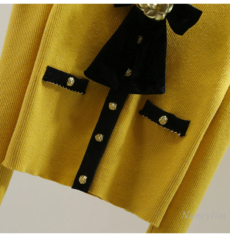 Вязаные кардиганы с длинными рукавами и бантом в тон женские весенне-зимние