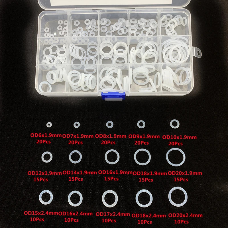 

225pcs O Rings Silicone VMQ Seal Sealing O-Rings Silicon Washer Rubber Oring Set Assortment Kit Set Box White Ring