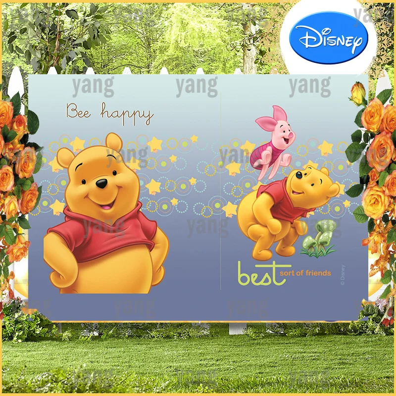 Disney Five Pointed Star Backdrop Wall  Winnie Bear Tigger Piglet Boy Party Banner Custom Golden Baby Shower Background Birthday