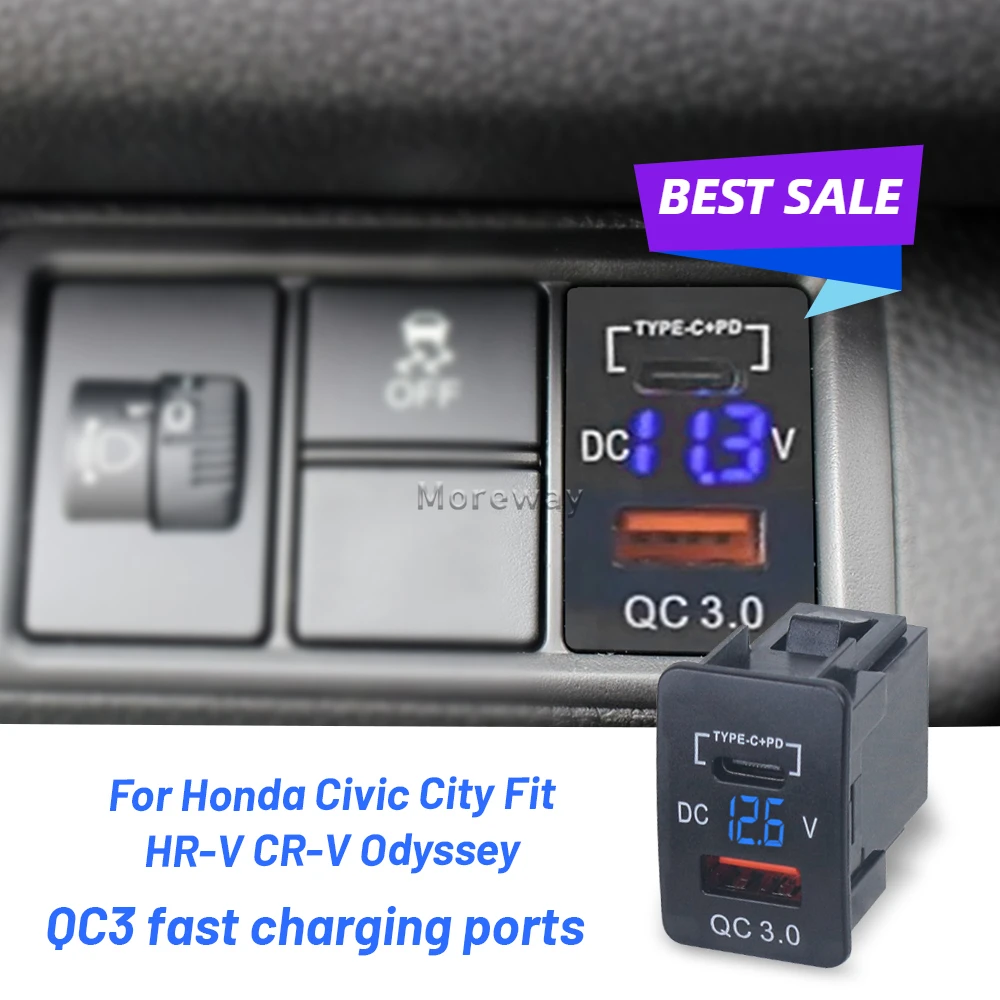 QC 3 0 измеритель напряжения дисплей порта для зарядки USB-адаптер Honda Fit 2014 City 2017 Crider