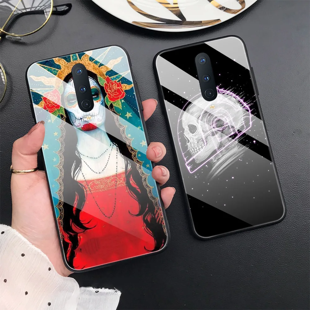 

Cool Skeleton Skull Case For Oneplus 8 Pro 8T 7T 7 6T 6 Nord Pro Glass Phone Coque for Oneplus 8 8pro 1+7 1+7t 1+8t 1+6t Covers