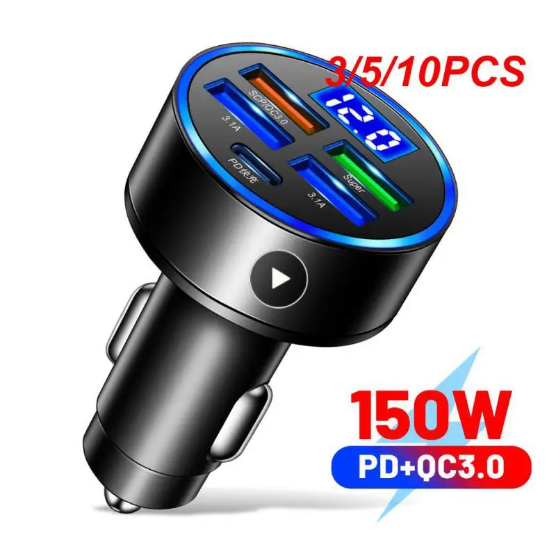 

3/5/10PCS Digital Display Super Fast Charging Multifunctional Led Digital Display Five-in-one Vehicle Charging Portable