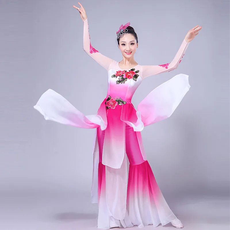 

Merah Muda Bunga Klasik Tari Kostum untuk Wanita Festival Kinerja Penari Pakaian Tahun Baru Fan Dance