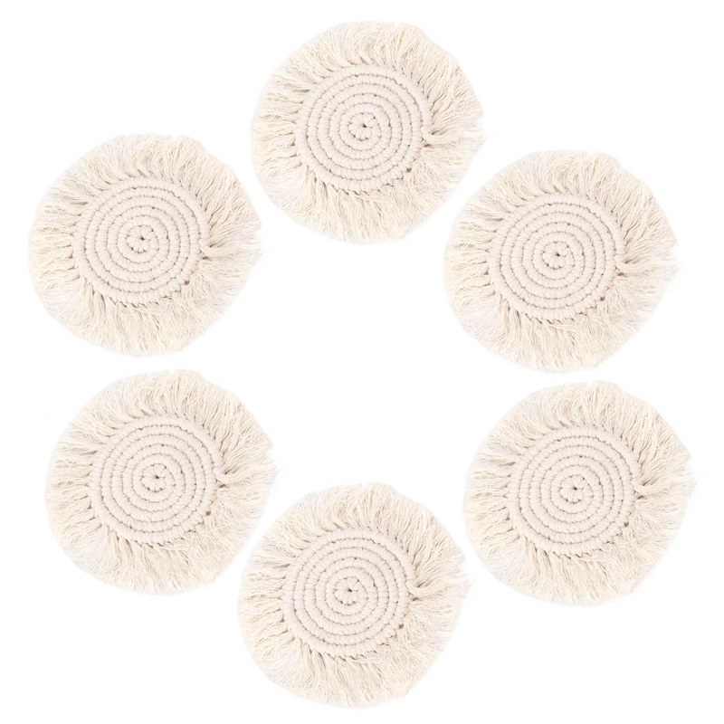 

6Pcs Bohemian Coasters, Cotton Coaster, Round Macrame Drink Coasters, Glass Coaster For Drinking Glasses, Table, Bar