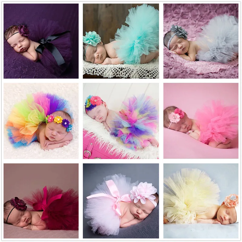 

Tutu Children's Photography + Clothing Headdress Skirt Newborn Fluffy Soft Gauze Skirt Baby Photo Studio Clothes 2pcs/set