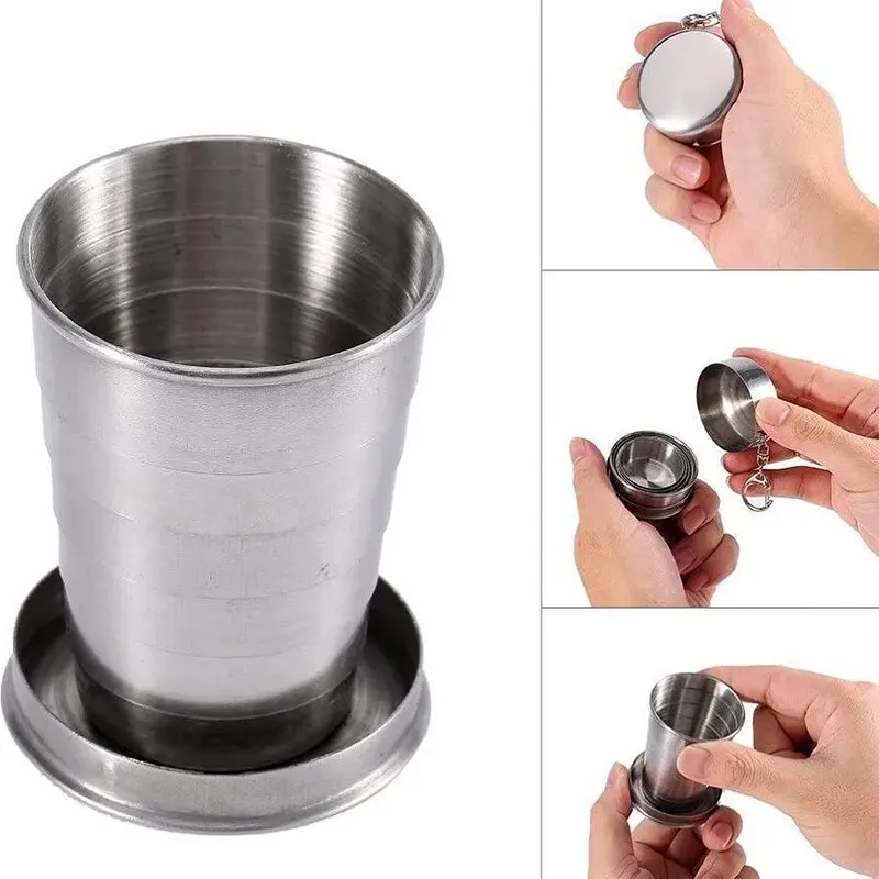 

Outdoor Travel Squeeze Bottles Portable Telescopic Water Cup 304 Stainless Steel Folding Cup Compression Cup Foldable Drinkware