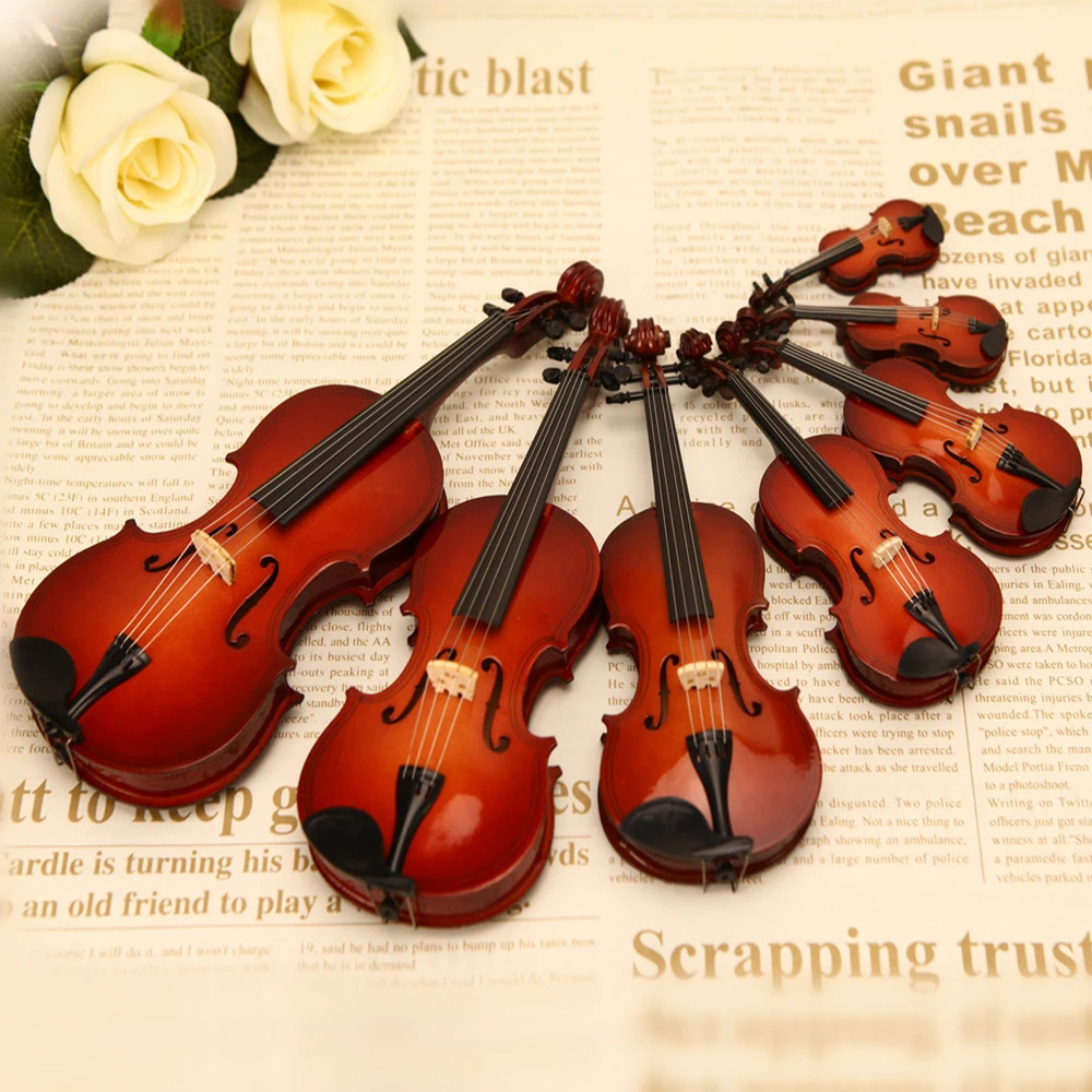 4-25cm Mini Violin Wooden Miniature Model Musical Instrument Decoration Gift Decor Bedroom Living Room With Stand Case Ornaments