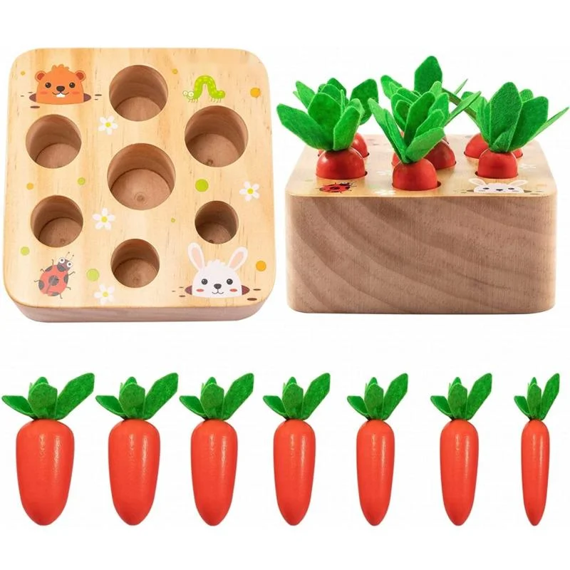 Montessori Toys For Baby Pull Carrot Set Wooden Toy Shape Matching Puzzle Kids Wood Game Educational Toys For Children