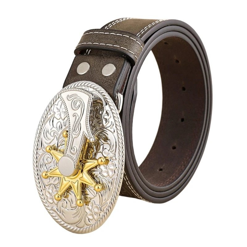 

Vintage Western Belt Cowboy Belts For Men Western With Big Buckle Leather Belt Engraved Flower Buckle Belt Jeans Belt R7RF