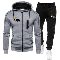 2022 autumn winter king printed tracksuit men fashion long sleeve jacket coatsport pants casual zipper design jogging suits