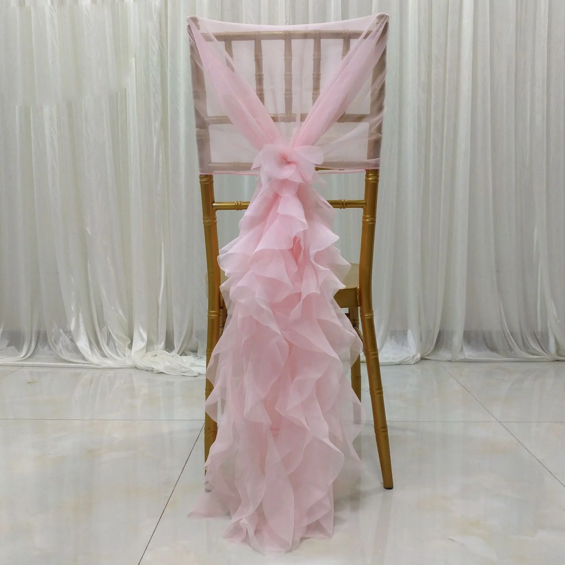 

140x110cm Ruffles Outdoor Chair Sash Bow For Cover Banquet Wedding Party Event Home Decoration Sheer Organza Fabric Romantic
