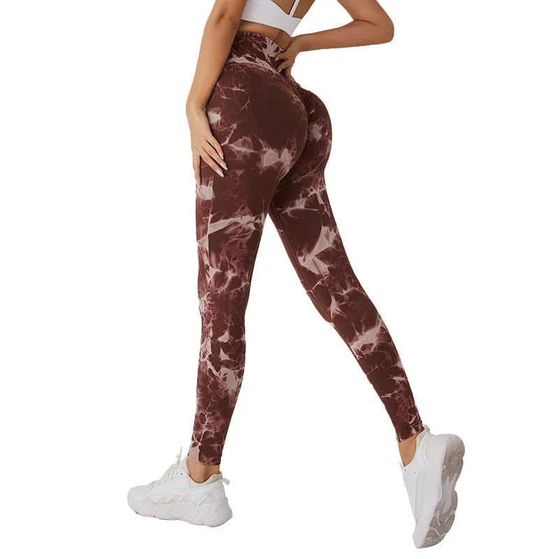 

Sexy Seamless Tie-dye Print Women Sports Pant Tight Fitness Athletic Gym Yoga Legging High Waist Peach Hip Breathable Quick Dry