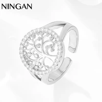 ningan tree of life open ring fashion women adjustable size rings shiny zircon memorial day jewelry gift