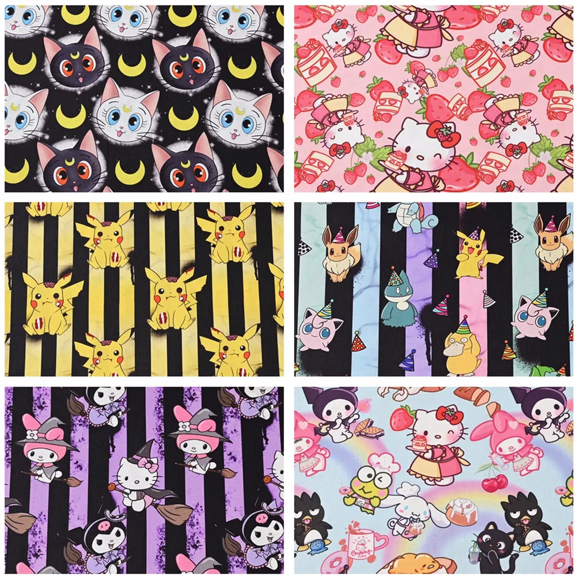 

45*105 см, японское аниме Покемон Hello Kitty, хлопковая ткань, ручная работа, лоскутное шитье, стеганое детское платье, рукоделие, материал для рукоделия