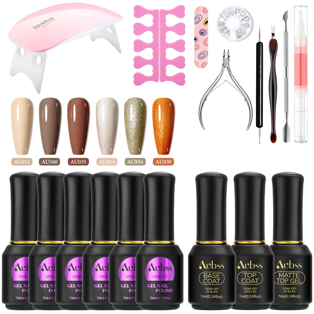 

Aubss Nail Polish Gel Kit Soak Off Semi Permanent Nail Kit Glass Bottle UV LED Lamp Manicure Kit Nail Art Beauty Gel Polish Nail