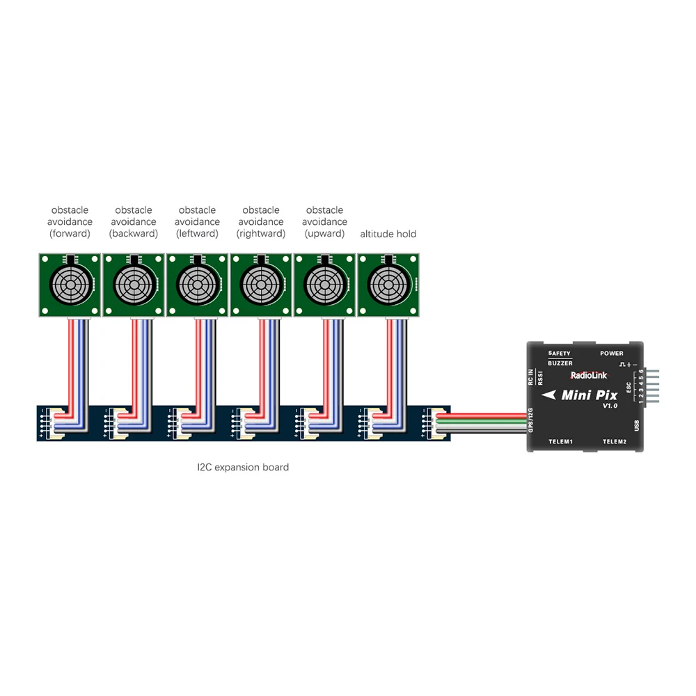Фото Модуль-концентратор RadioLink I2C и адаптерная плата для полетного контроллера Mini Pix CrossFlight Pixhawk и ультразвукового датчика SU04 SUI04 №4