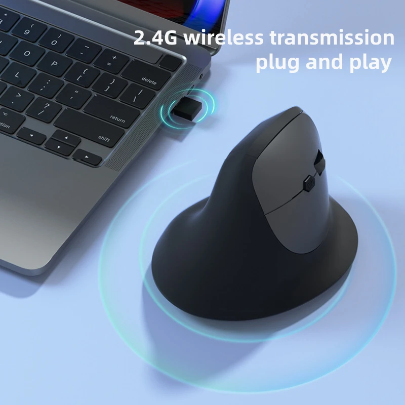 Фото Вертикальная эргономичная перезаряжаемая беспроводная мышь 2,4G Blutooth, проводная оптическая мышь, регулируемая разрешение, 6 кнопок, аксессуары для портативных компьютеров №3