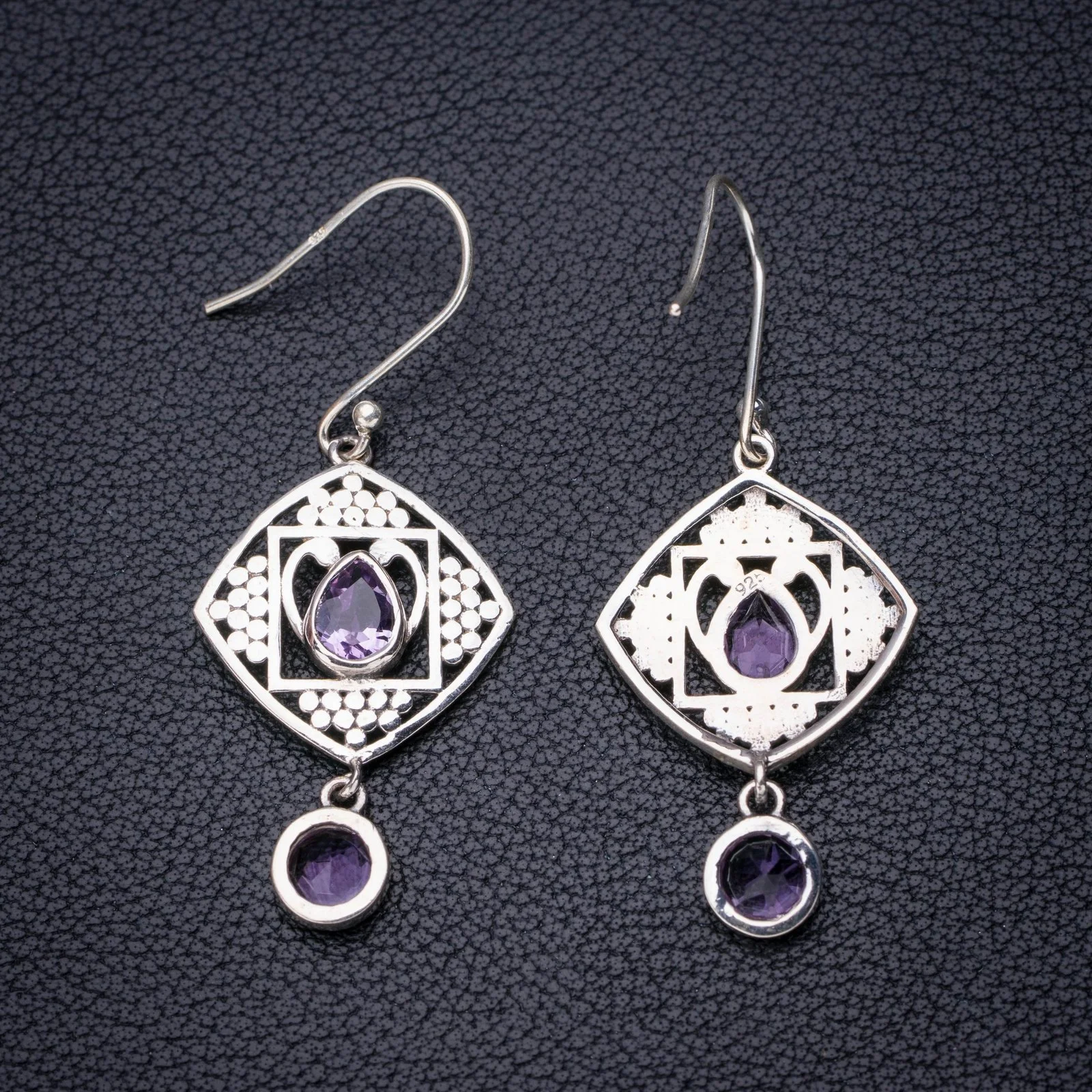 

Серьги из серебра с натуральным аметистом ручной работы StarGems E6962 2 дюйма