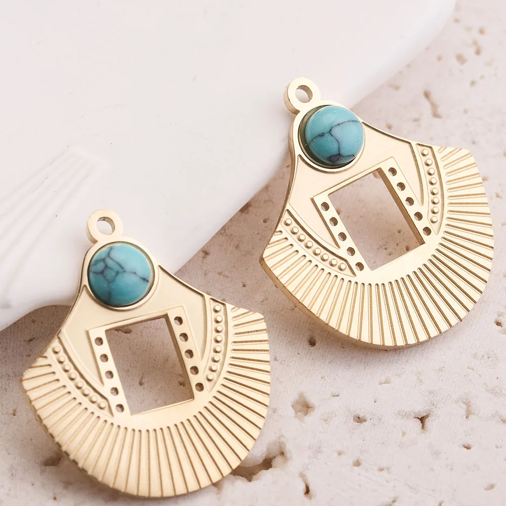 

5pcs 24*28mm Natural Stone 18K Earring Pendants Stainless Steel Bohemia Charm Gold Dangles Sector Charm DIY Necklace Making