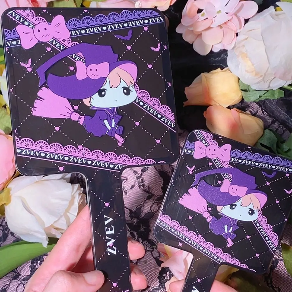 

Purple Handheld Makeup Mirror Convenient Portable Square Vanity Mirror Beauty Cartoon Cosmetic Compact Mirror Women