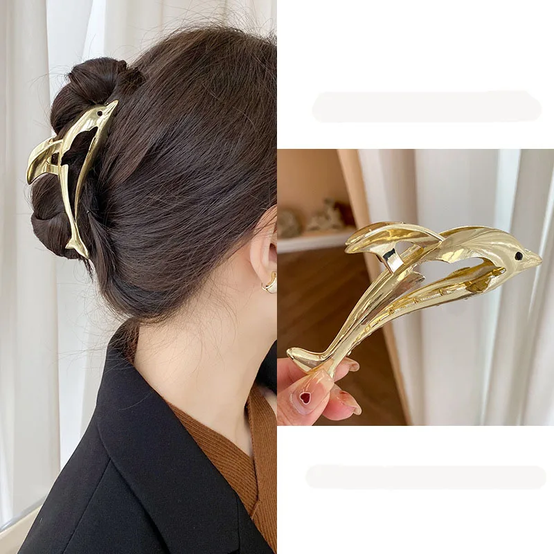 

Metal Dolphin Hollow Gold Women Girls Alloy Hair Claws Hair Clips Headwear Hairpin Crab Barrette Ornament Hair Accessories