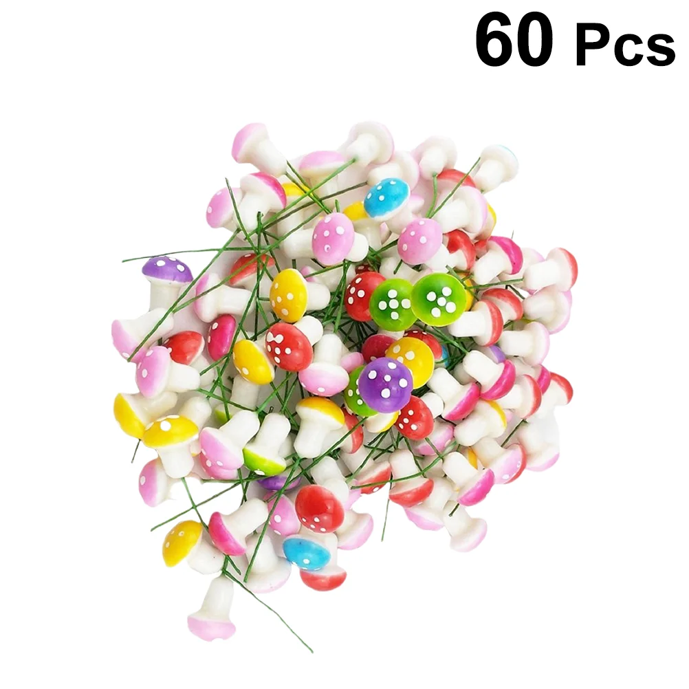 

60Pcs Tiny Mushrooms Mushrooms Miniature Figurines Outdoor Flower Pots Decoration Colorful Miniature for Landscape Bonsai