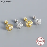 ccfjoyas 925 sterling silver cute mini screw stud earrings women simple white zircon studs gold silver color fine jewelry gift