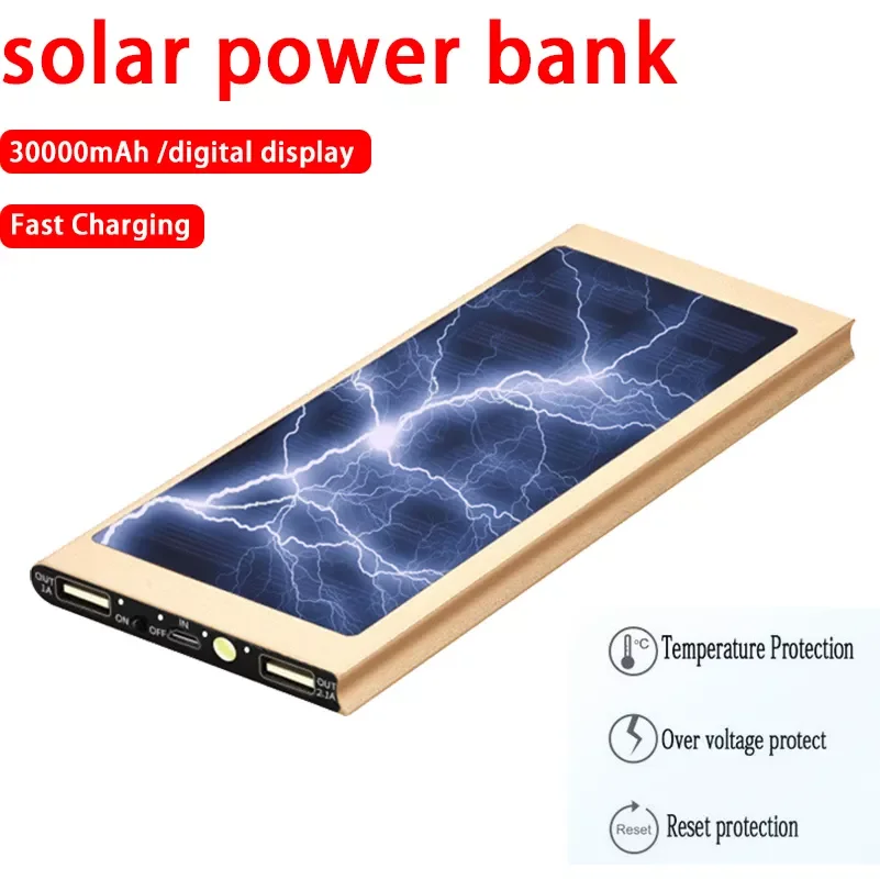 

NEW2023 Solar wireless power bank 30000 mAh wireless charger 2USB portable charging ultra-thin power bank suitable for iPhone la