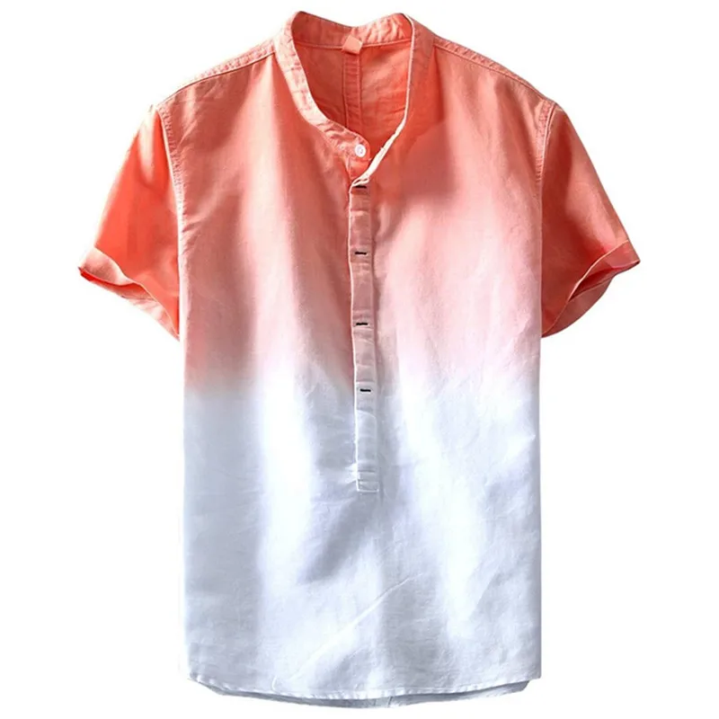 

Hot Sale 2022 Summer New European American Fashion Shirt Slim Digital Gradient Print Half Cardigan Cotton Short Sleeve Shirt Men