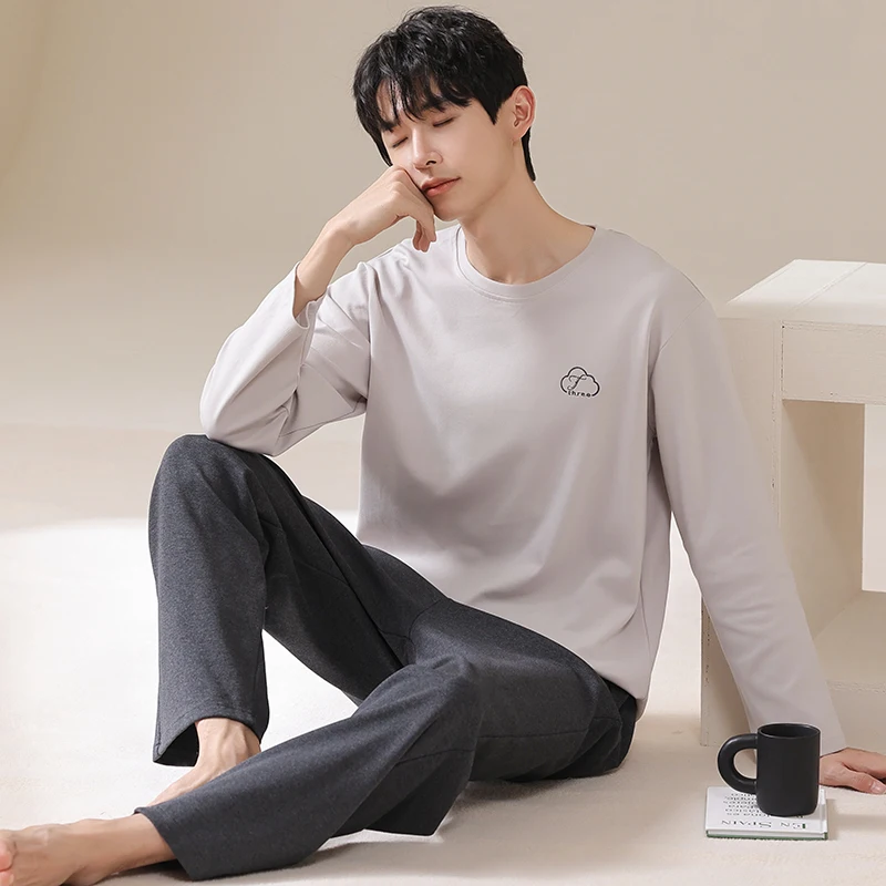 Пижамы с тремя пистолетами мужские весенне-осенние брюки из чистого хлопка