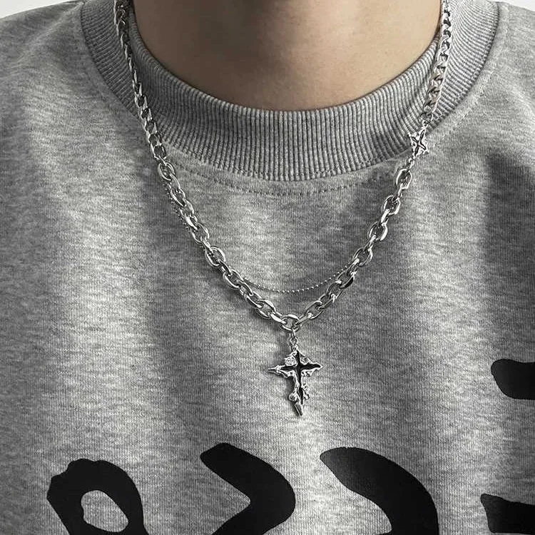 Унисекс тускло-черное ожерелье через плечо свитер цепочка с замком легкие