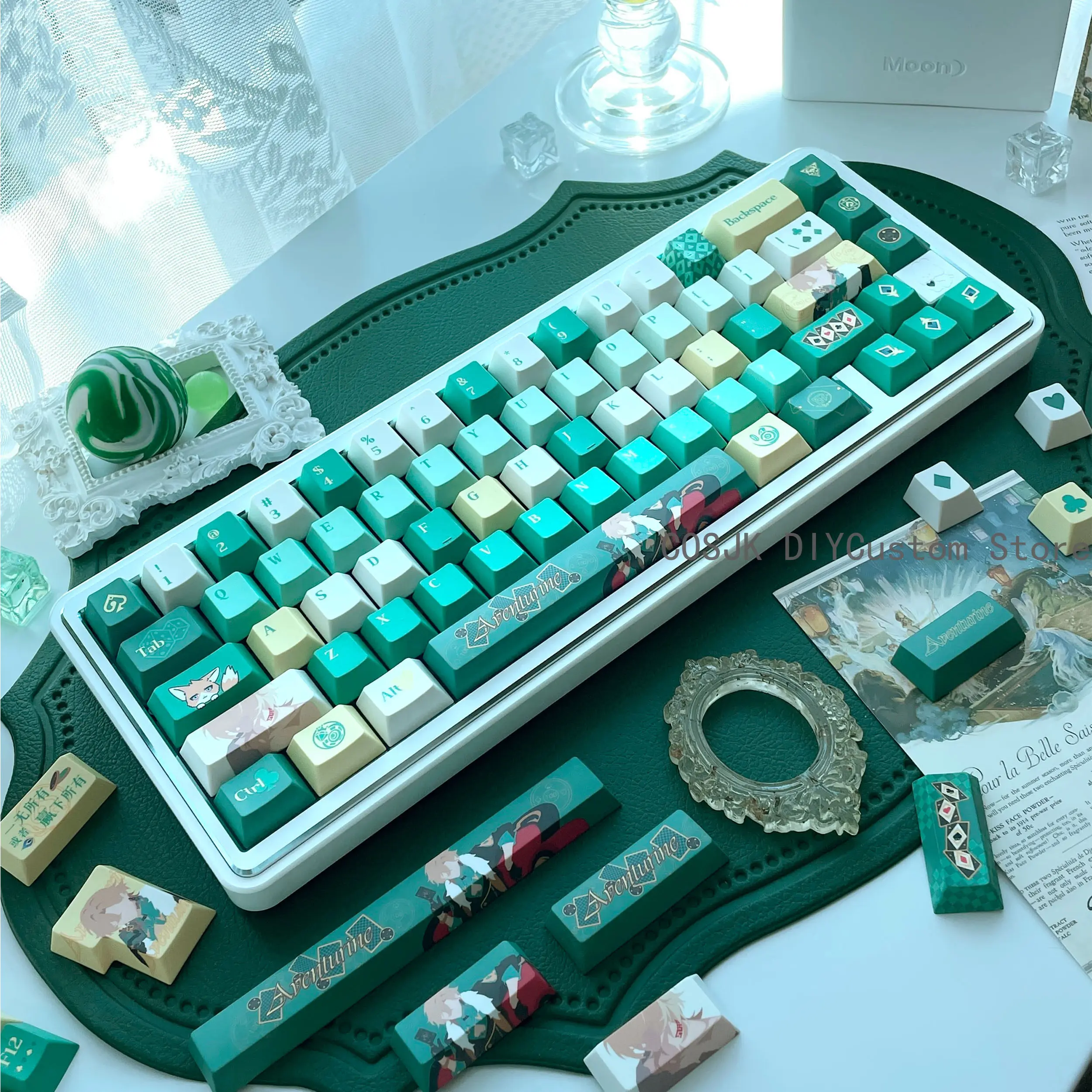 Фото Механические кейкапы PBT для игры Honkai: Star Rail Aventurine, полупрозрачные, 140 клавиш, аксессуары для компьютера, подарок для косплея №2