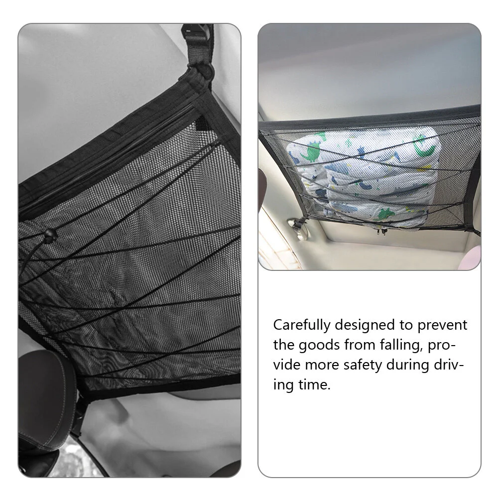 

Car Roof Net Bag Ceiling Mesh Truck Organizers Storage Interior Cargo Rack High Density Travel Zippered Bags