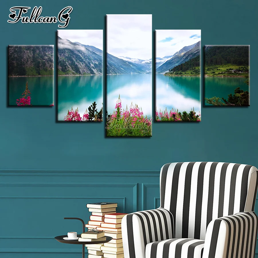 

FULLCANG natural landscape lake mosaic 5 piece diamond painting new arrival picture full rhinestone embroidery home decor FG1038