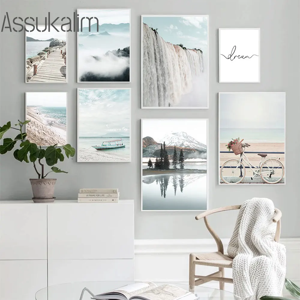 

Waterfall Art Pictures Mountain Lake Poster Mural Dream Quotes Canvas Painting Scenery Wall Art Nordic Wall Posters Home Decor