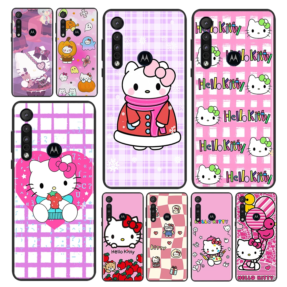 

Cartoon Hello Kitty Cute For Motorola Moto G9 G8 E20 E7 E6 One Marco Hyper Fusion Power Lite Edge Plus Black TPU Phone Case Capa