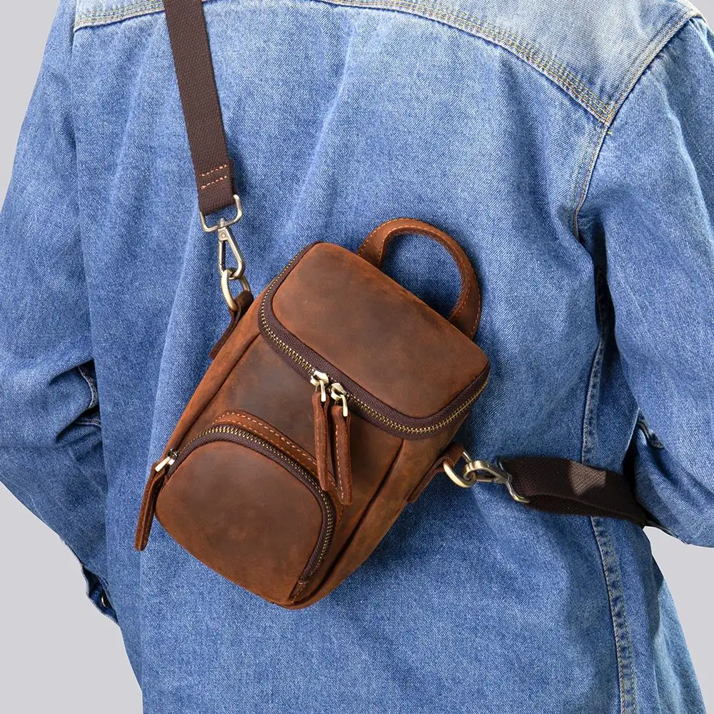 

New Male Shoulder Bag Crazy Horse Leather Men's Crossbody Bag For Cellphone Retro Mens Bags Handbag bolsa de ombro maculina