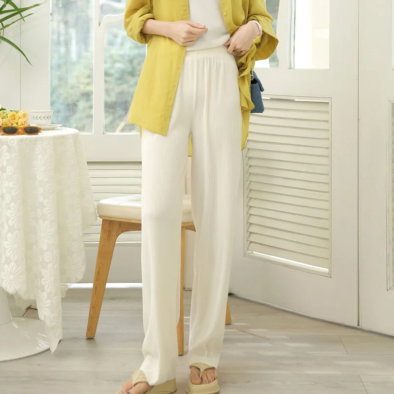 Women'S 2022 Spring And Summer Korean Fashion New Trend Slim Straight Pants Thread Elastic High Waist Hanging Casual Trousers
