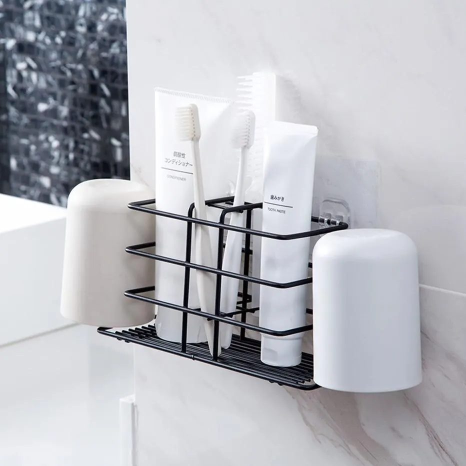 

Iron Toothbrush Holder Bathroom Toothbrush Toothpaste Organizer Rack for Washing Cup Toiletry Storage Organizer