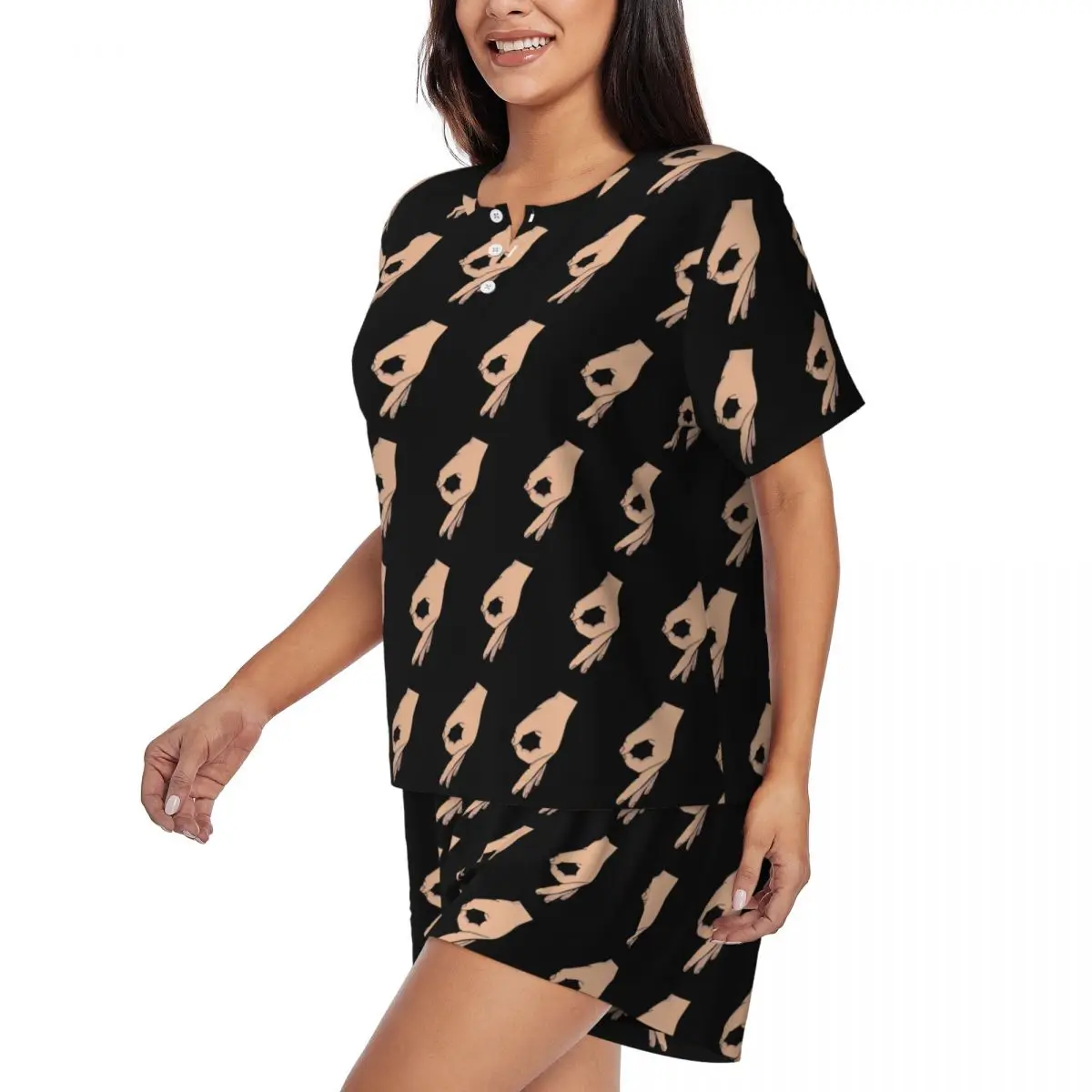 Фото Пижамный комплект для сна с принтом Circle Game Hand Gotcha Meme Made You Look Round Neck, мягкая женская ночная рубашка с коротким рукавом и шортами №2