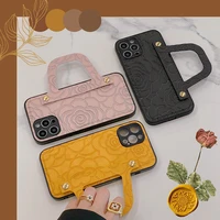 luxury 3d sculpture flowers camellia leather phone case for iphone 13 pro max 12 11 7 8 plus x xs se 2020 girl portable cover